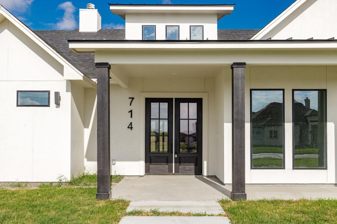 A newly built modern farmhouse